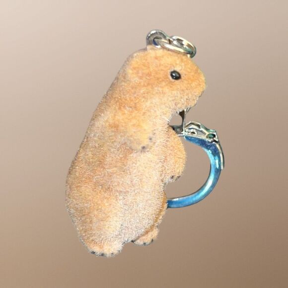 Flocked Prarie Dog Tan Fuzzy Keychain B17 - Picture 4 of 4